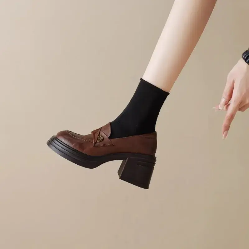 2025 New Women's Loafers Spring Autumn Retro Dress Leather Shoes Fashion Ladies Causal Mary Jane Shoes New Women High Heel Shoes
