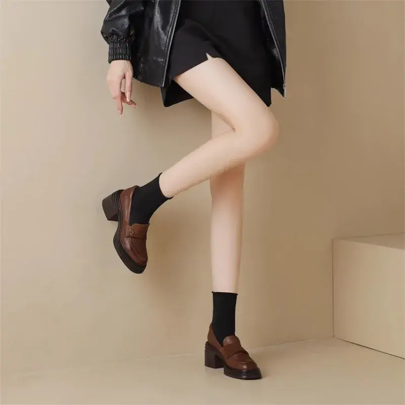 2025 New Women's Loafers Spring Autumn Retro Dress Leather Shoes Fashion Ladies Causal Mary Jane Shoes New Women High Heel Shoes