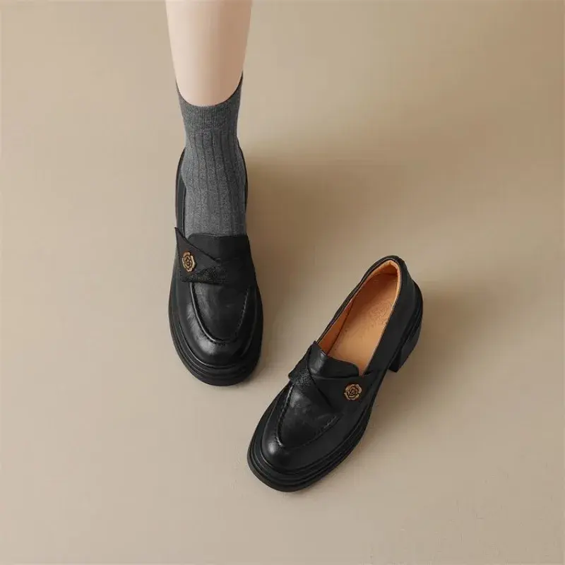 2025 New Women's Loafers Spring Autumn Retro Dress Leather Shoes Fashion Ladies Causal Mary Jane Shoes New Women High Heel Shoes