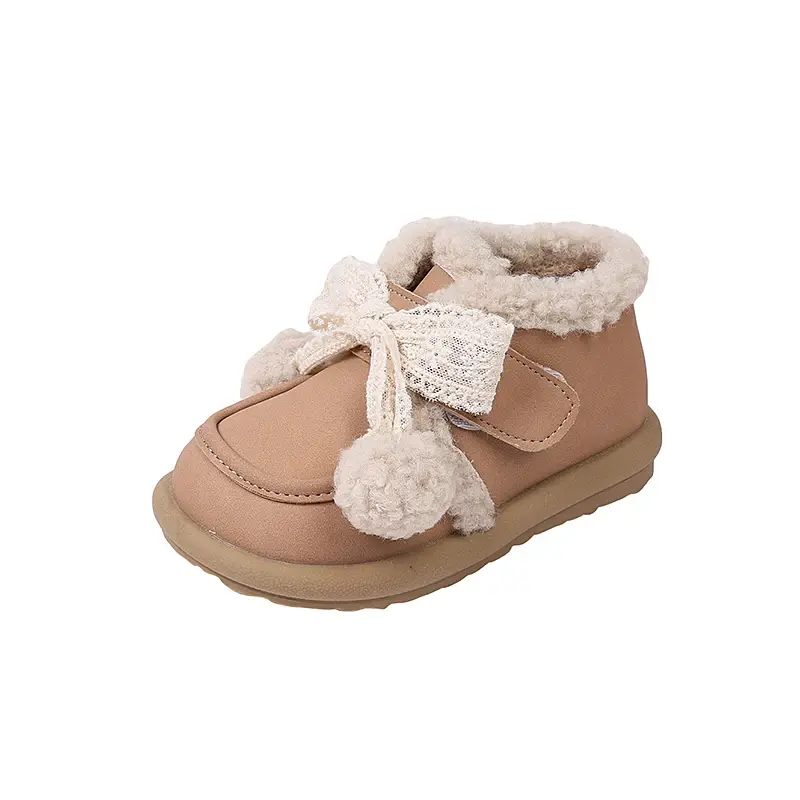 Lolita Style Girl Winter Boots Sweet Hairball Bowknot Princess Fashion Kid's Boot Chic Versatile Warm Children's Short Snow Boot