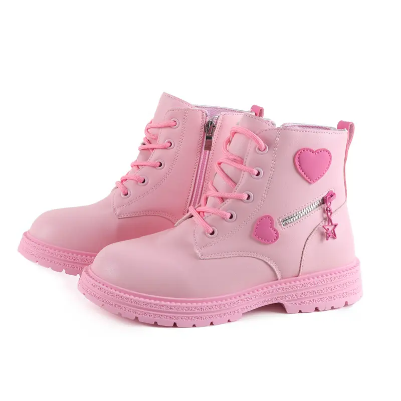 Girls Ankle Boots for Autumn Winter Brand New Kids Rubber Boots Fashion Classic with Heart Zipper Thermal Snow Boots Warm Plush