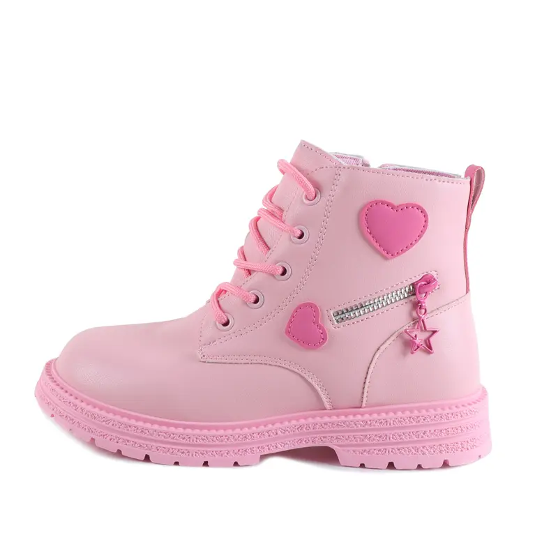 Girls Ankle Boots for Autumn Winter Brand New Kids Rubber Boots Fashion Classic with Heart Zipper Thermal Snow Boots Warm Plush