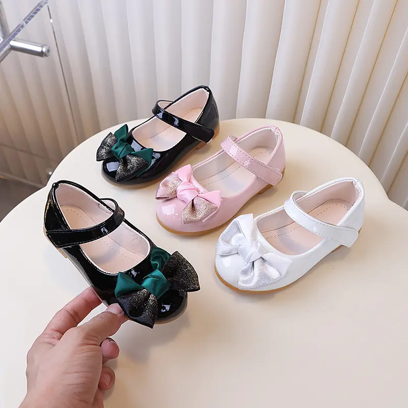 Children's Leather Shoes Spring Autumn Elegant Girl Princess Shoes Fashion Chic Sweet Bowknot Kids Party Shoes Wedding Versatile