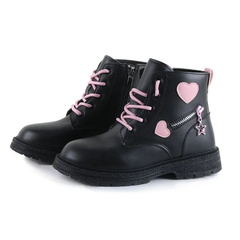 Girls Ankle Boots for Autumn Winter Brand New Kids Rubber Boots Fashion Classic with Heart Zipper Thermal Snow Boots Warm Plush