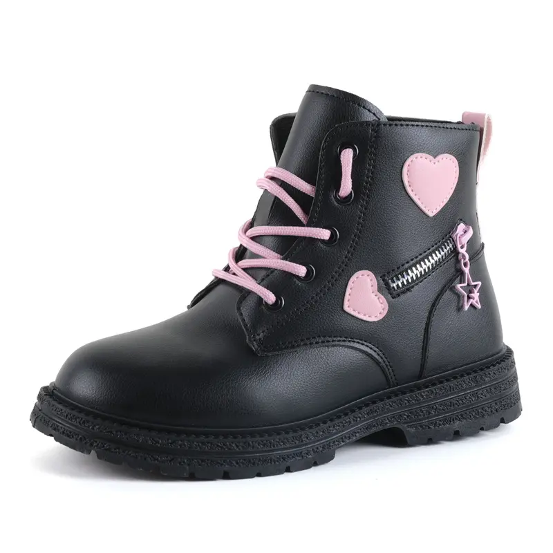 Girls Ankle Boots for Autumn Winter Brand New Kids Rubber Boots Fashion Classic with Heart Zipper Thermal Snow Boots Warm Plush
