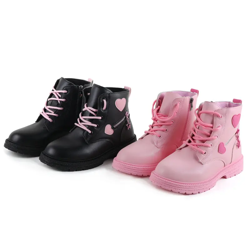 Girls Ankle Boots for Autumn Winter Brand New Kids Rubber Boots Fashion Classic with Heart Zipper Thermal Snow Boots Warm Plush