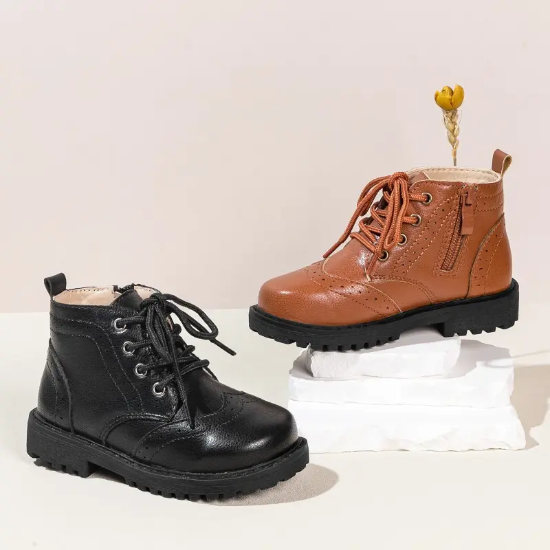 Children Boots for Girls Trend Spring Autumn Boys Causal Ankle Boots Solid Color Versatile Round-toe Kids Outdoor Leather Boots