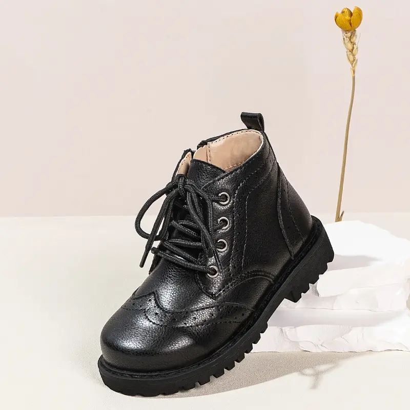 Children Boots for Girls Trend Spring Autumn Boys Causal Ankle Boots Solid Color Versatile Round-toe Kids Outdoor Leather Boots