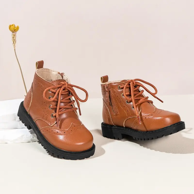 Children Boots for Girls Trend Spring Autumn Boys Causal Ankle Boots Solid Color Versatile Round-toe Kids Outdoor Leather Boots