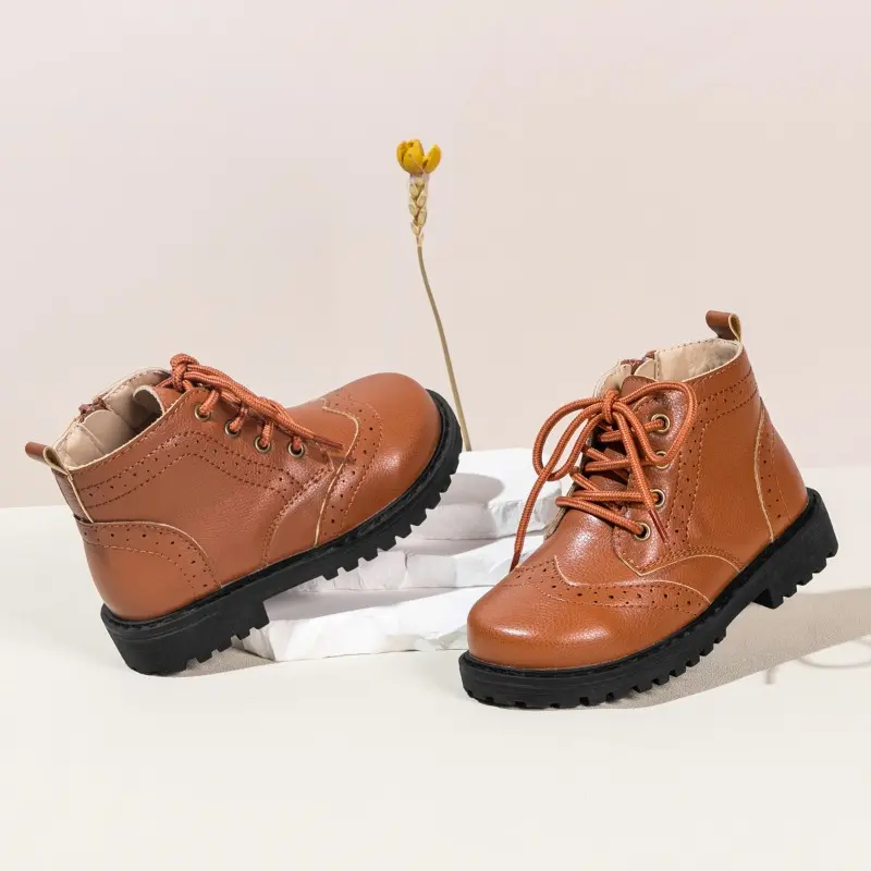 Children Boots for Girls Trend Spring Autumn Boys Causal Ankle Boots Solid Color Versatile Round-toe Kids Outdoor Leather Boots