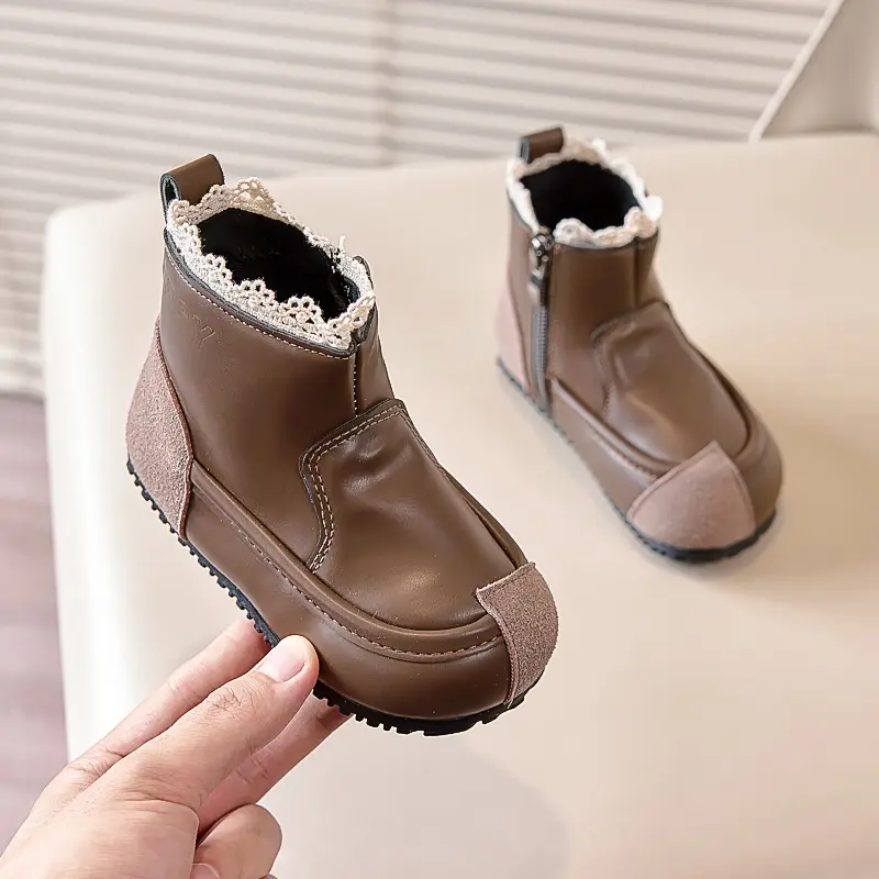New Girls Boots Kids Fashion Boots Sweet 2024 Spring Autumn Children's Patchwork Ankle Boots Versatile Elegant Princess Shoes
