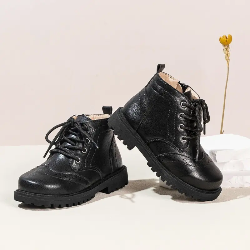 Children Boots for Girls Trend Spring Autumn Boys Causal Ankle Boots Solid Color Versatile Round-toe Kids Outdoor Leather Boots