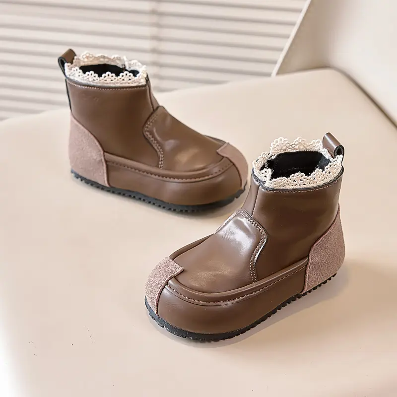 New Girls Boots Kids Fashion Boots Sweet 2024 Spring Autumn Children's Patchwork Ankle Boots Versatile Elegant Princess Shoes
