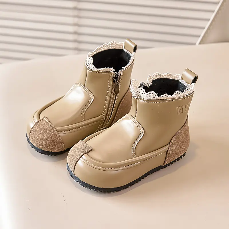 New Girls Boots Kids Fashion Boots Sweet 2024 Spring Autumn Children's Patchwork Ankle Boots Versatile Elegant Princess Shoes