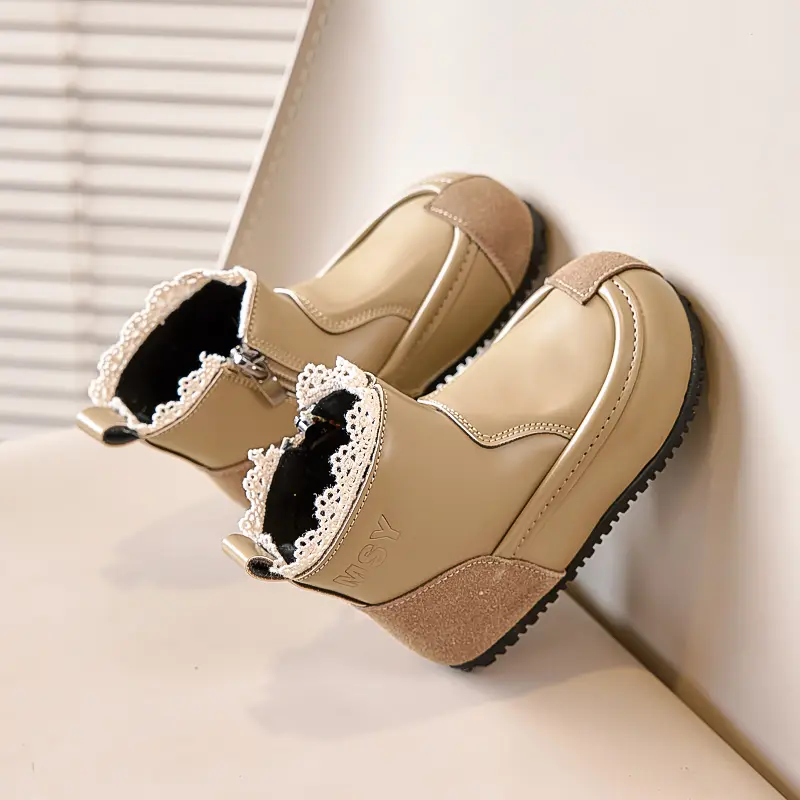 New Girls Boots Kids Fashion Boots Sweet 2024 Spring Autumn Children's Patchwork Ankle Boots Versatile Elegant Princess Shoes