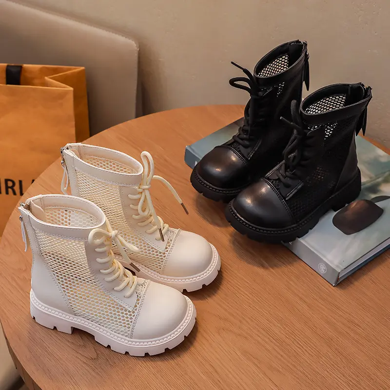 Summer New Girls Fashion Boots Simple Trend Children's Hollow-out Platform Ankle Boots Zipper Soft Non Slip Kids Chelsea Boots
