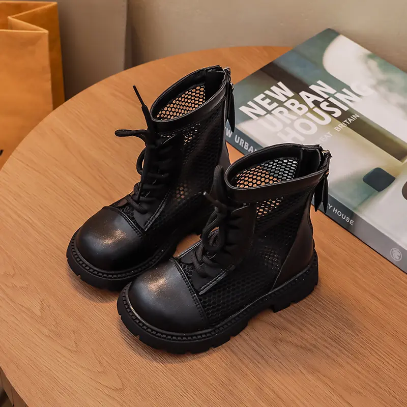Summer New Girls Fashion Boots Simple Trend Children's Hollow-out Platform Ankle Boots Zipper Soft Non Slip Kids Chelsea Boots