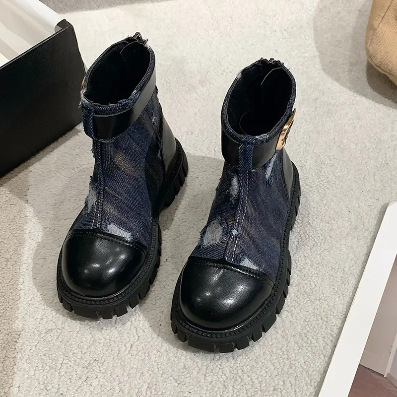 New Children's Autumn Boots Thick Bottom Patchwork Girls Ankle Boots Fashion Chic Kids Causal Catwalk Boots Versatile Non-slip