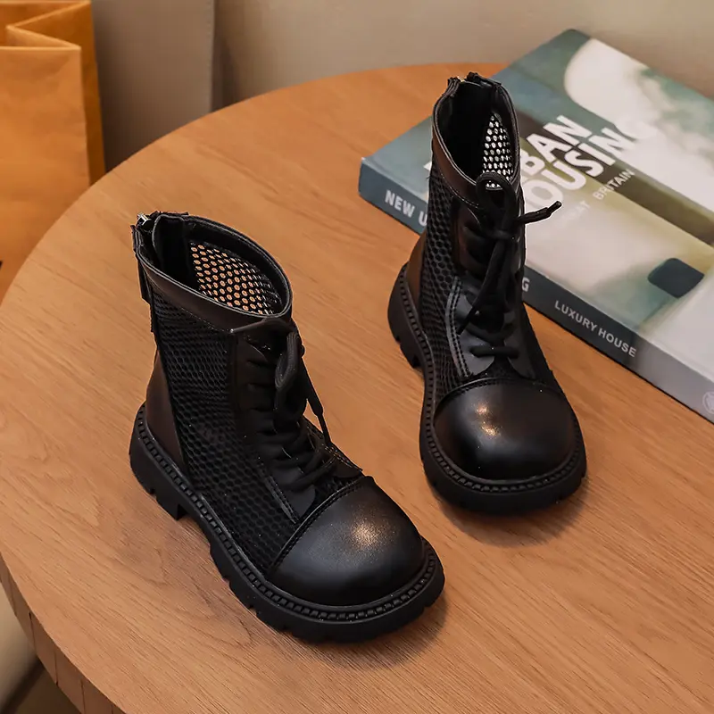 Summer New Girls Fashion Boots Simple Trend Children's Hollow-out Platform Ankle Boots Zipper Soft Non Slip Kids Chelsea Boots