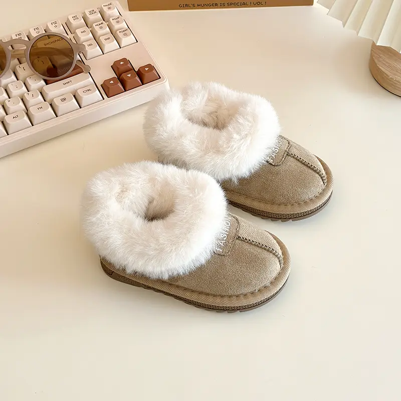 Fluffy Girl Snow Boots Soft Bottom Kids Winter Boots Causal Versatile Outdoor Warm Children's Fashion Cotton Shoes Solid Color