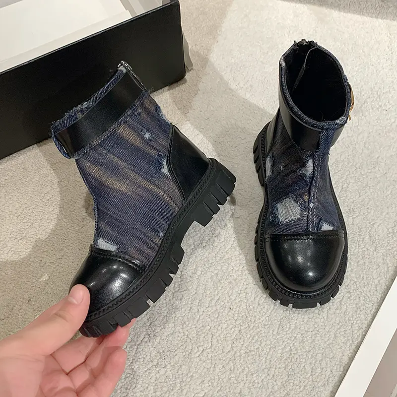 New Children's Autumn Boots Thick Bottom Patchwork Girls Ankle Boots Fashion Chic Kids Causal Catwalk Boots Versatile Non-slip