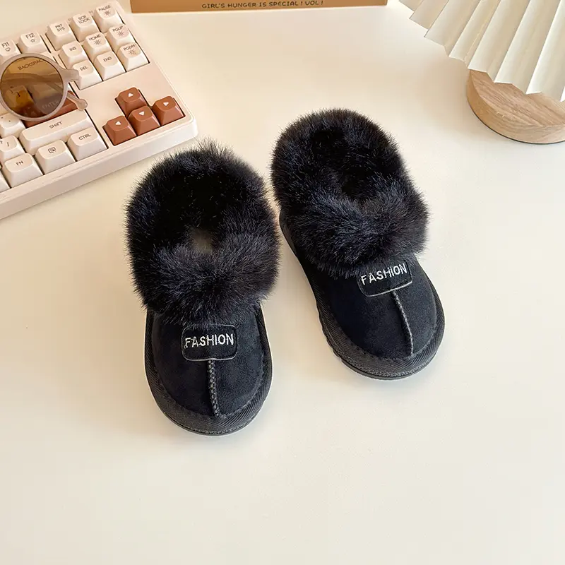 Fluffy Girl Snow Boots Soft Bottom Kids Winter Boots Causal Versatile Outdoor Warm Children's Fashion Cotton Shoes Solid Color