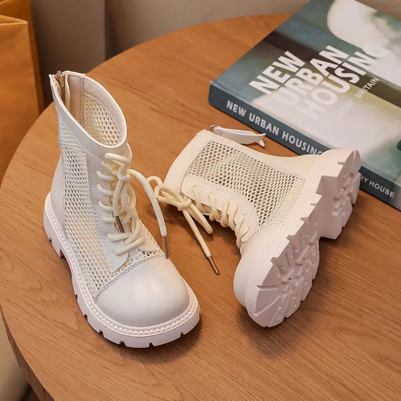 Summer New Girls Fashion Boots Simple Trend Children's Hollow-out Platform Ankle Boots Zipper Soft Non Slip Kids Chelsea Boots