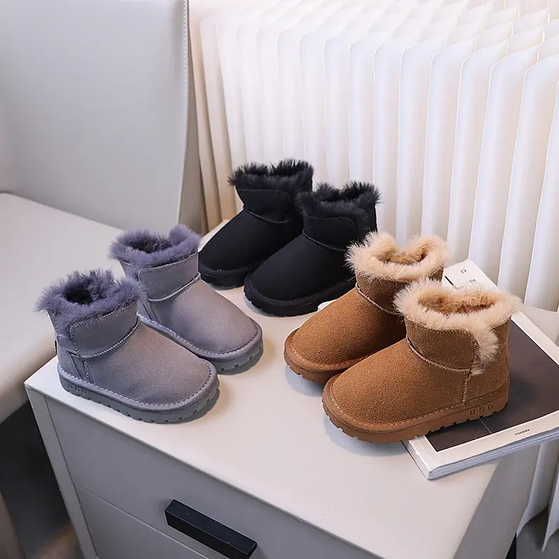 2024 Children Plush Keep Warm Boots for Girls Winter New Fashion Korean Style Soft Bottom Anti-slippery Versatile Leather Shoes