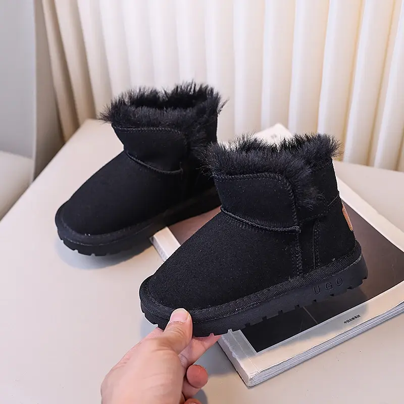 2024 Children Plush Keep Warm Boots for Girls Winter New Fashion Korean Style Soft Bottom Anti-slippery Versatile Leather Shoes