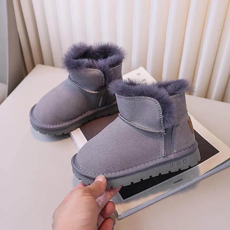 2024 Children Plush Keep Warm Boots for Girls Winter New Fashion Korean Style Soft Bottom Anti-slippery Versatile Leather Shoes