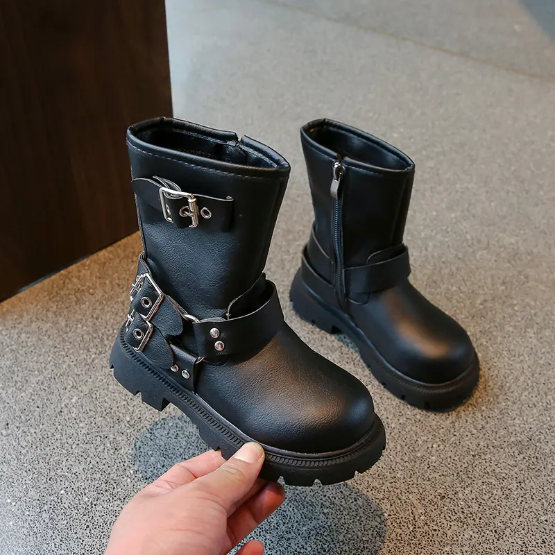 2024 New Children Platform Boots Classic Metal Versatile Girls Causal Boots Fashion British Style Matte PU Kids Mid-calf Boots