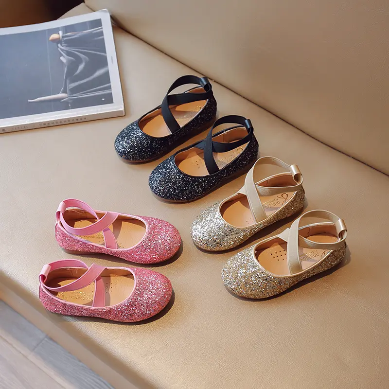 Girls Ballet Shoes Classic Spring Autumn Children Princess Leather Shoes Sequins Versatile Kids Causal Wedding Party Flat Shoes