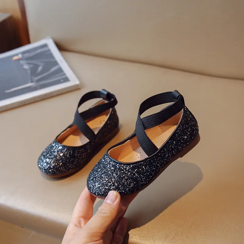 Girls Ballet Shoes Classic Spring Autumn Children Princess Leather Shoes Sequins Versatile Kids Causal Wedding Party Flat Shoes