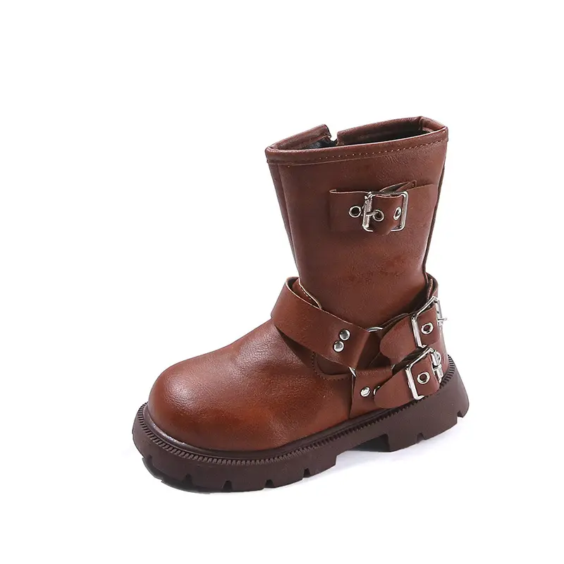2024 New Children Platform Boots Classic Metal Versatile Girls Causal Boots Fashion British Style Matte PU Kids Mid-calf Boots