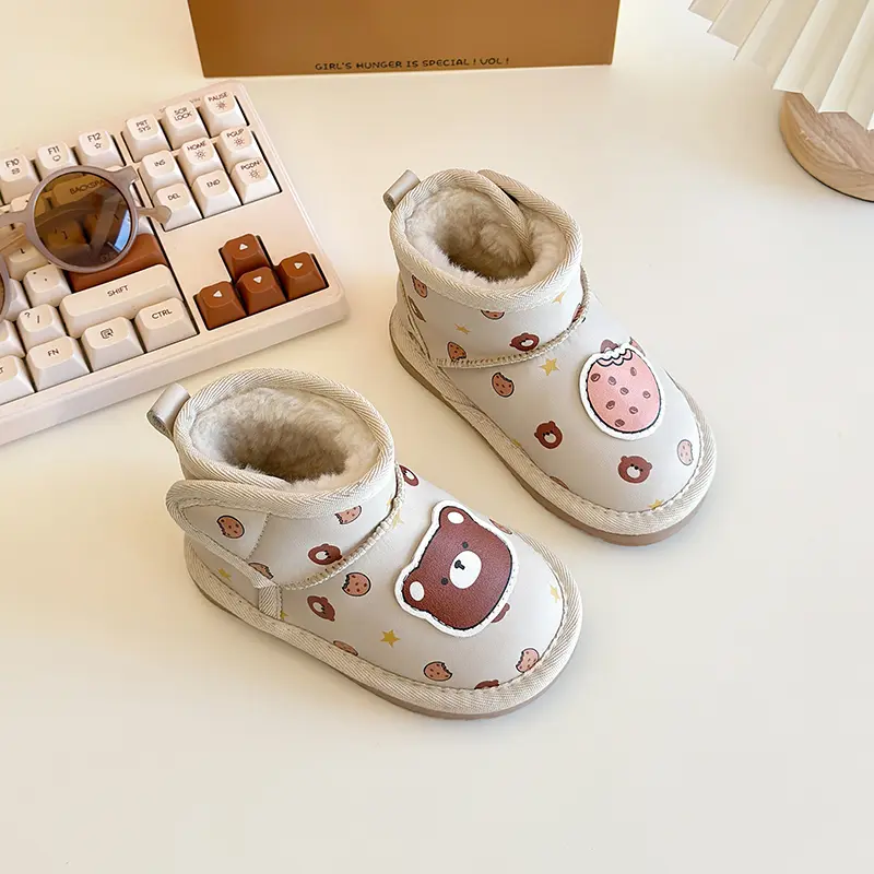 New Cute Children's Thermal Boots Cartoon Bear Printed Girl Winter Boots Warm Thickened Plush Kids Causal Snow Boots Versatile