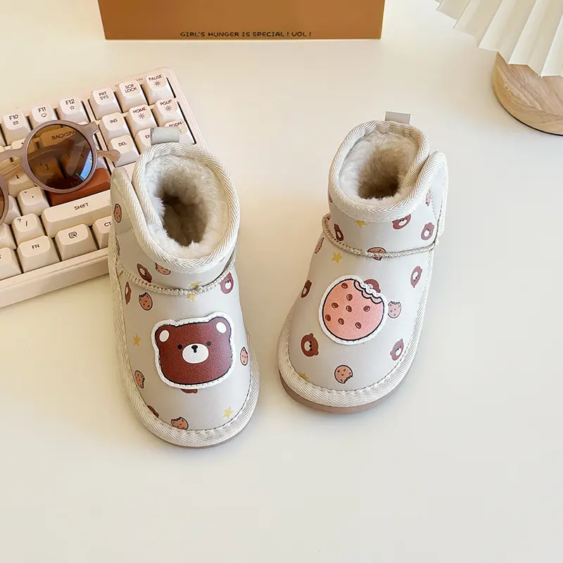 New Cute Children's Thermal Boots Cartoon Bear Printed Girl Winter Boots Warm Thickened Plush Kids Causal Snow Boots Versatile