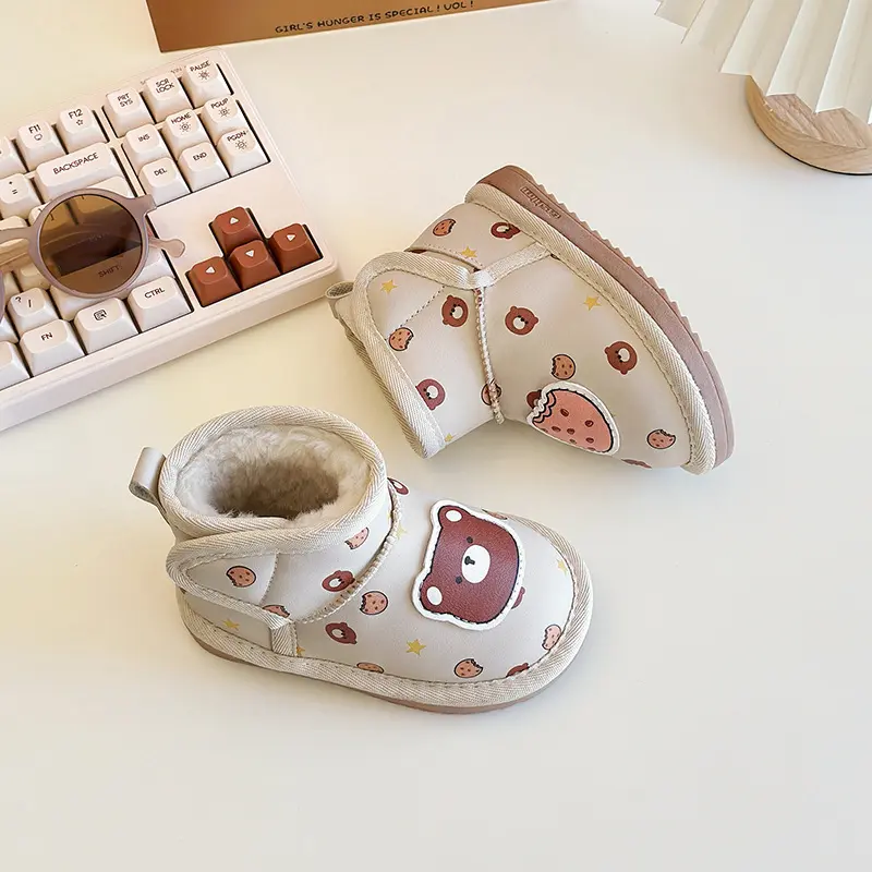 New Cute Children's Thermal Boots Cartoon Bear Printed Girl Winter Boots Warm Thickened Plush Kids Causal Snow Boots Versatile