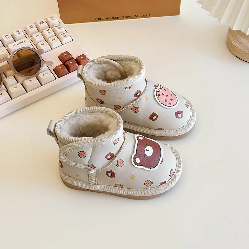 New Cute Children's Thermal Boots Cartoon Bear Printed Girl Winter Boots Warm Thickened Plush Kids Causal Snow Boots Versatile