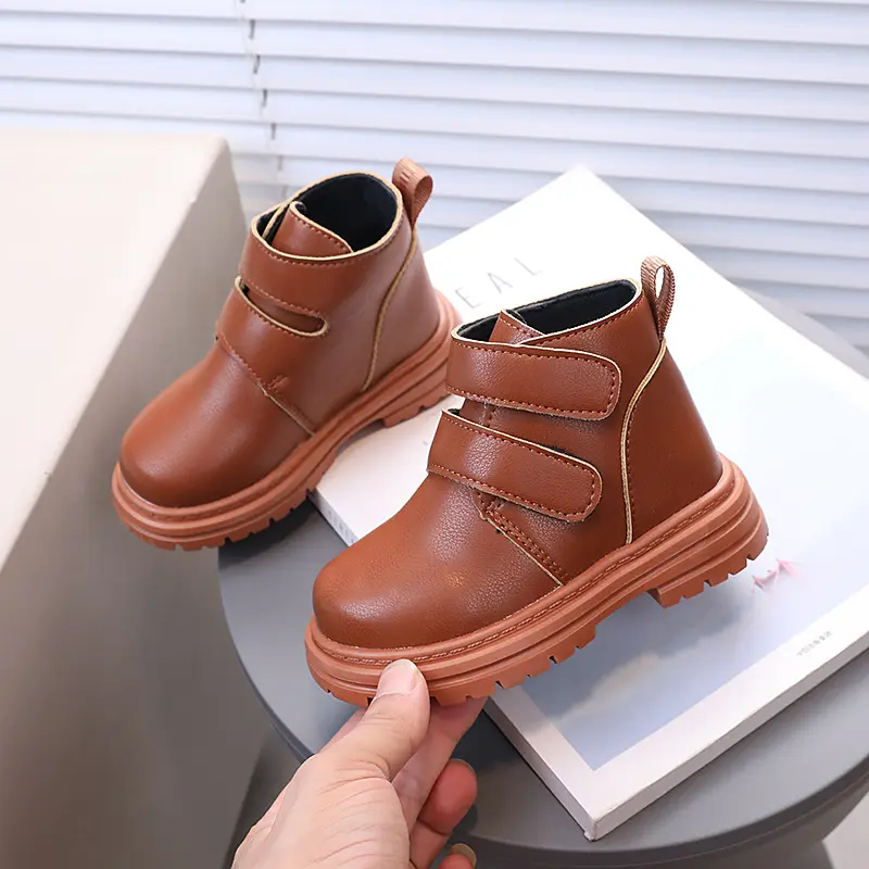 Children Leather Boots British Style Kids Short Boots Soft Bottom 2025 Autumn New Boys Girls Ankle Boots Soild Color Versatile