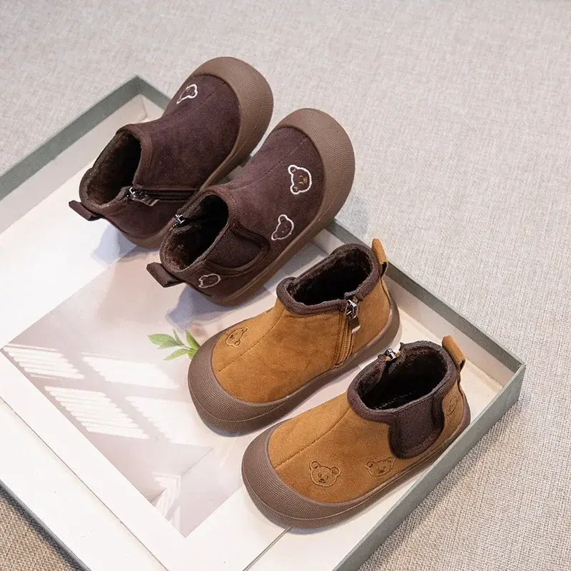 2024 Children Short Boots for Girls Winter New Fashion Korean Style Soft Bottom Anti-slippery Versatile Side Zipper Leather Shoe