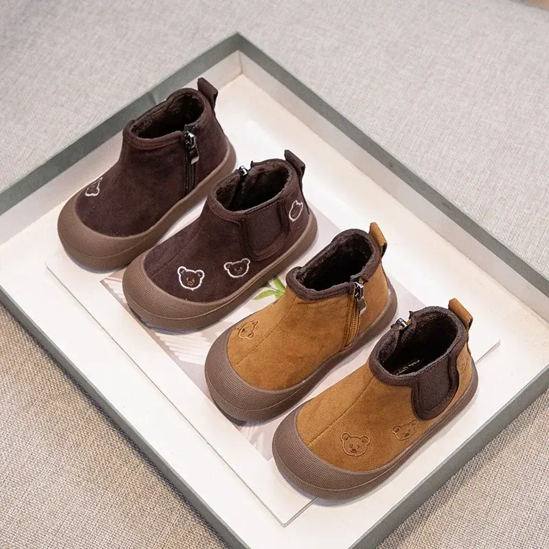2024 Children Short Boots for Girls Winter New Fashion Korean Style Soft Bottom Anti-slippery Versatile Side Zipper Leather Shoe