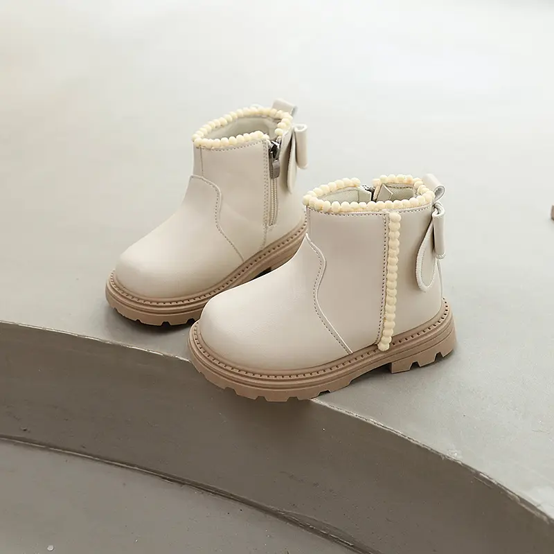 Girls Short Boots Sweet Bowknot Children Fashion Princess Ankle Boots Elegant Trend Kids Causal Platform Leather Boots Side Zip