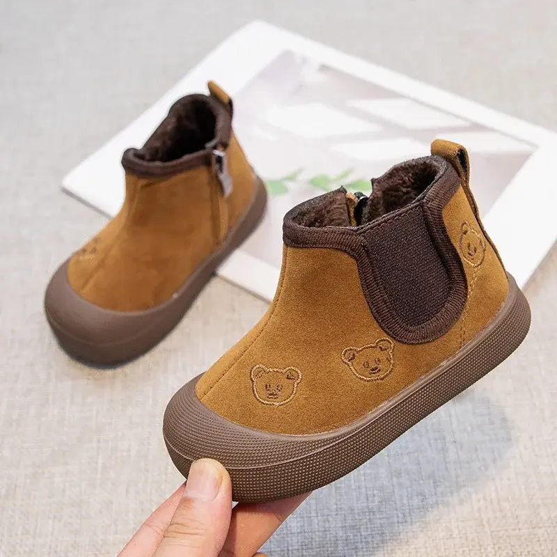 2024 Children Short Boots for Girls Winter New Fashion Korean Style Soft Bottom Anti-slippery Versatile Side Zipper Leather Shoe