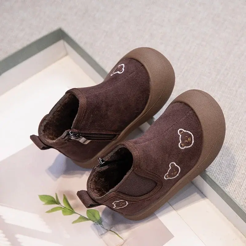 2024 Children Short Boots for Girls Winter New Fashion Korean Style Soft Bottom Anti-slippery Versatile Side Zipper Leather Shoe