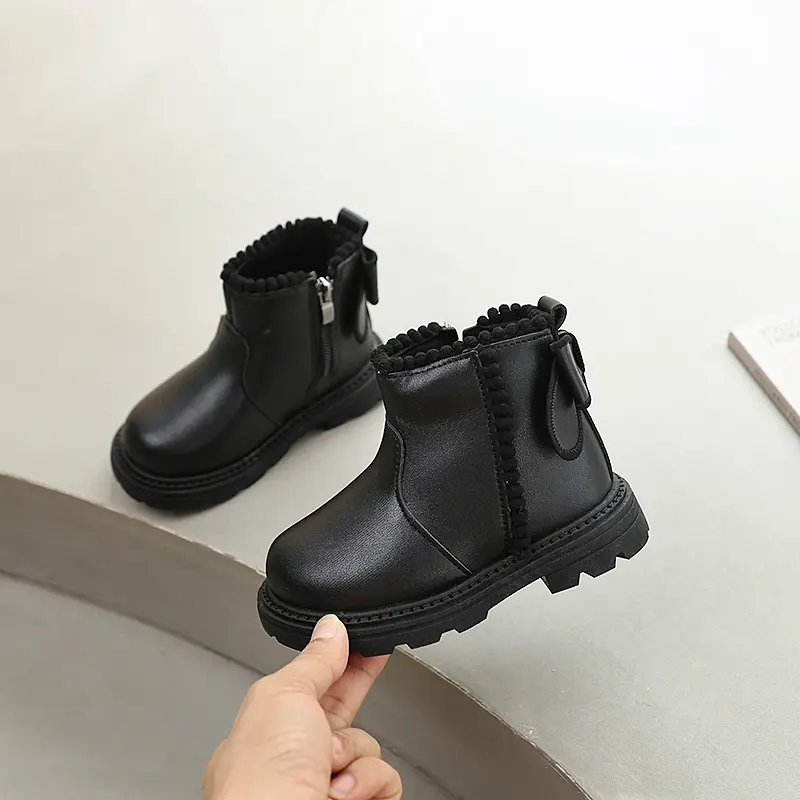 Girls Short Boots Sweet Bowknot Children Fashion Princess Ankle Boots Elegant Trend Kids Causal Platform Leather Boots Side Zip