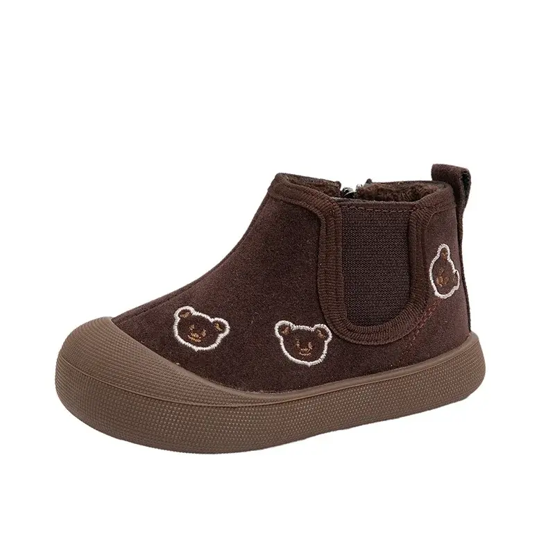 2024 Children Short Boots for Girls Winter New Fashion Korean Style Soft Bottom Anti-slippery Versatile Side Zipper Leather Shoe
