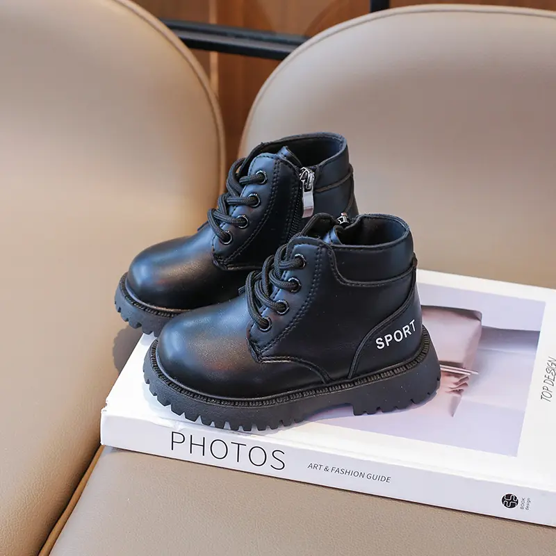 Children's Boot for Boy British Style Toddlers Black Brown Short Boots Non-slip Leather Kids Fashion Causal Girls Ankle Boots