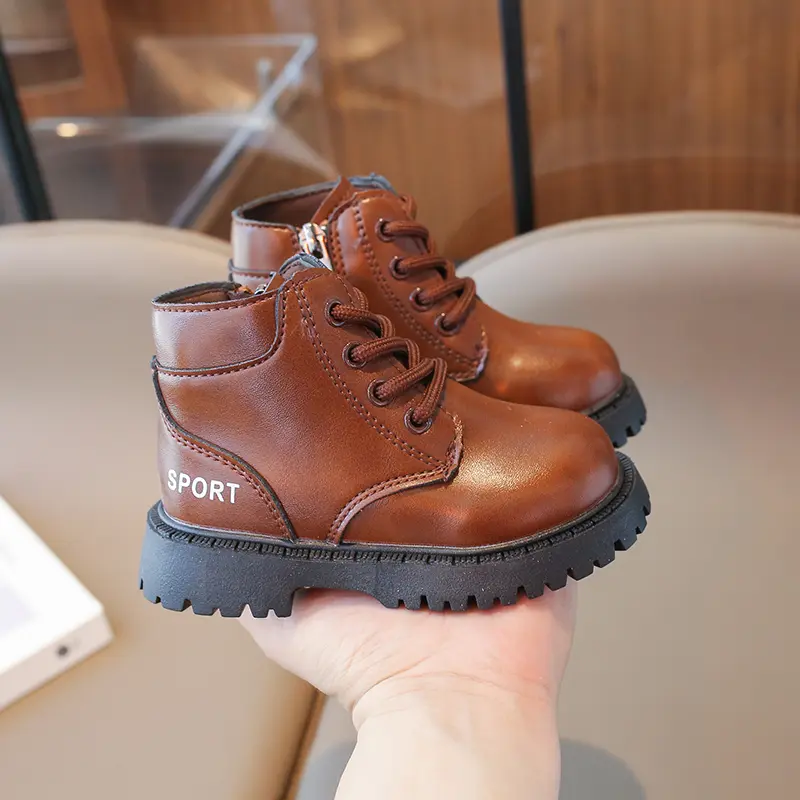 Children's Boot for Boy British Style Toddlers Black Brown Short Boots Non-slip Leather Kids Fashion Causal Girls Ankle Boots