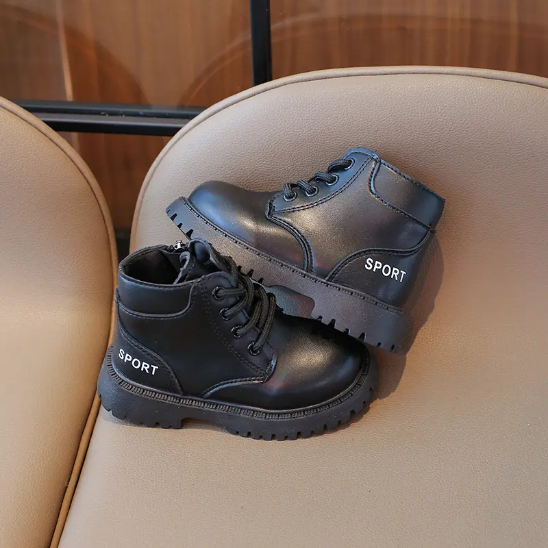 Children's Boot for Boy British Style Toddlers Black Brown Short Boots Non-slip Leather Kids Fashion Causal Girls Ankle Boots
