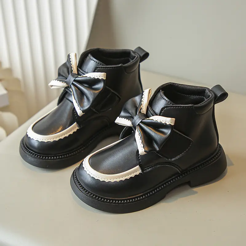 Girls Princess Boots with Big Sweet Bows Kids Short Boots Hook&loop 2025 Autumn New Children Ankle Boots Round Toes Soft Bottom